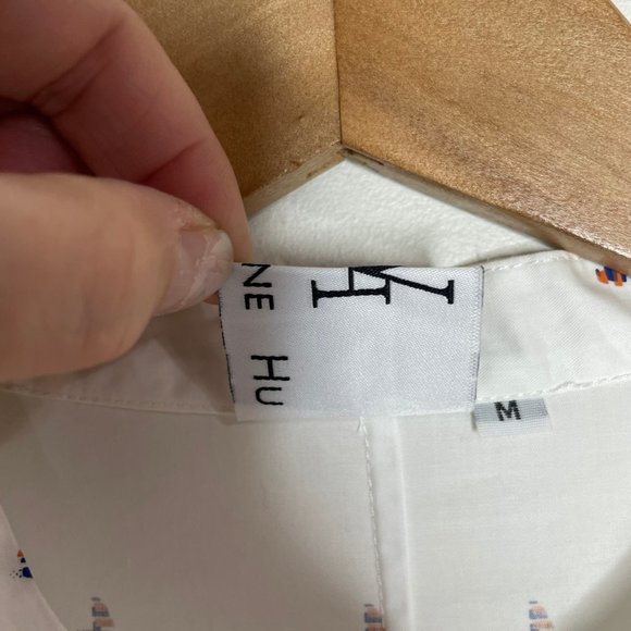 Vivienne Hu Cotton Button Shirt Dress Boat Print with Tie Size M - Picture 7 of 16